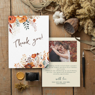 Elegantes botanisches Foto Hochzeit im Herbst Dankeskarte