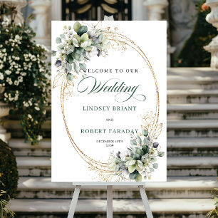 Elegantes botanisches goldenes Hochzeits-Willkomme Poster