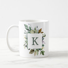 Elegantes Botanisches Greenery Frame Monogramm Kaffeetasse