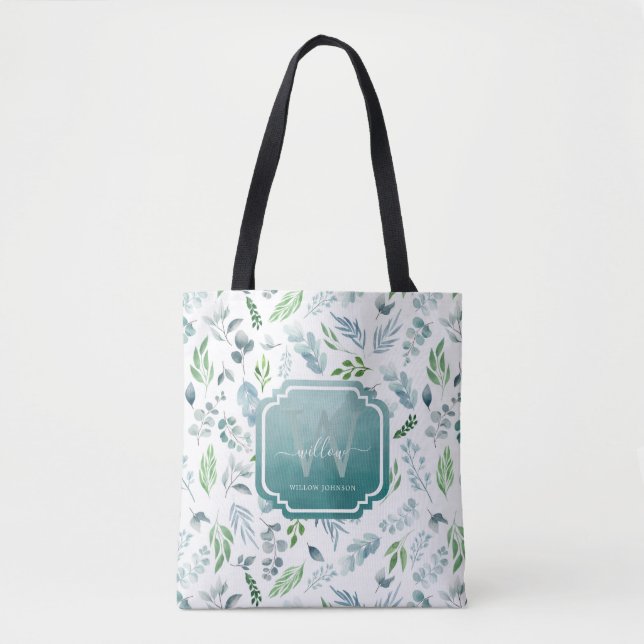 Elegantes Botanisches Greenery Monogramm (Vorderseite)