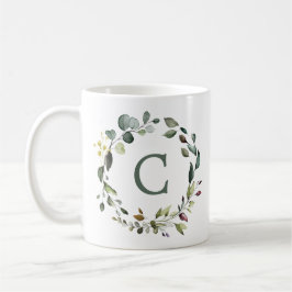 Elegantes Botanisches Greenery Wreath Monogramm Kaffeetasse