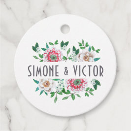 Elegantes botanisches Grün und rosa Blütenblätter Geschenkanhänger