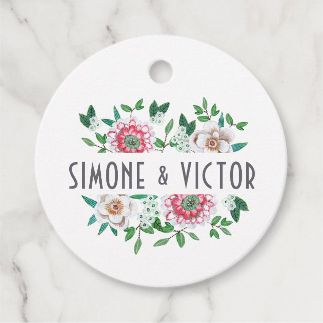 Elegantes botanisches Grün und rosa Blütenblätter Geschenkanhänger (Vorderseite)