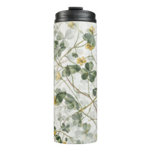 Elegantes botanisches grünes Kleeblatt-Wasserfarbe Thermosbecher
