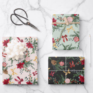 Elegantes Botanisches Grünmuster Geschenkpapier Set