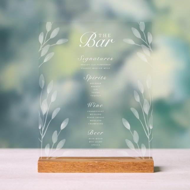 Elegantes botanisches Hochzeitsmenü - Akryllisches Acrylschild (Neutral)