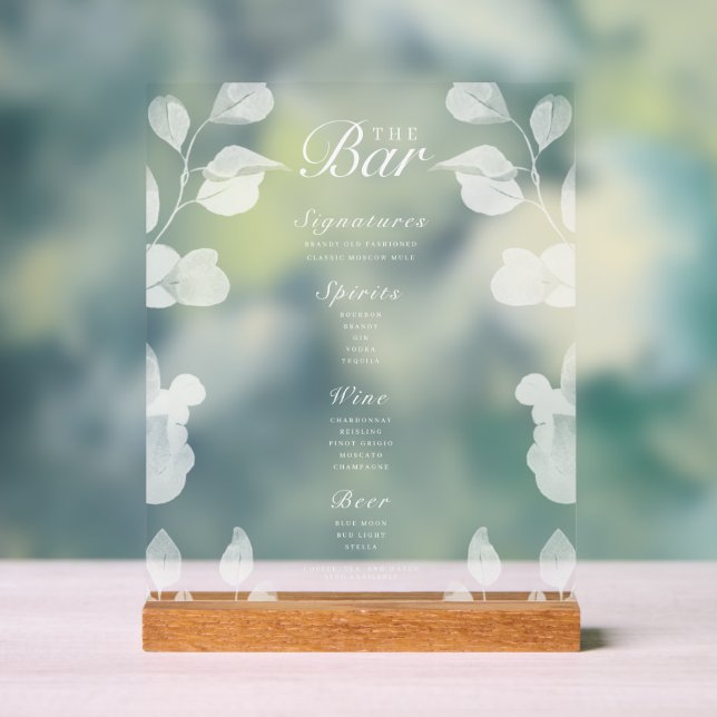 Elegantes botanisches Hochzeitsmenü - Akryllisches Acrylschild (Neutral)