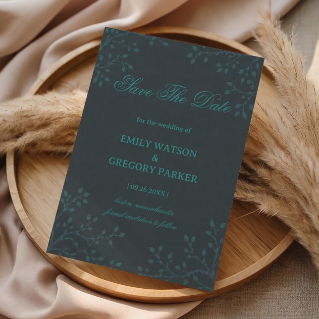 Elegantes Botanisches in Teal Save The Date (Von Creator hochgeladen)