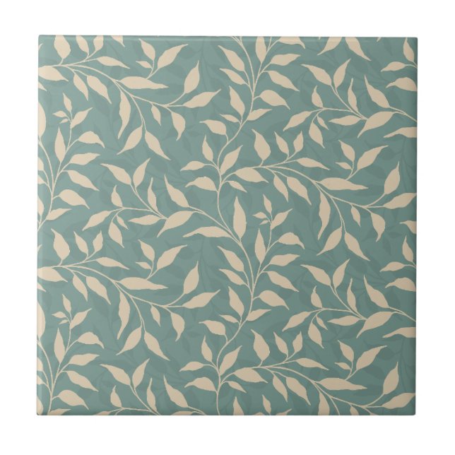 Elegantes botanisches Leaf Dance Foliage Beige Aqu Fliese (Vorderseite)