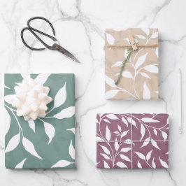 Elegantes botanisches Leaf Dance Foliage HD 3 Farb Geschenkpapier Set