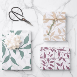 Elegantes botanisches Leaf Dance Foliage HD 3 Farb Geschenkpapier Set