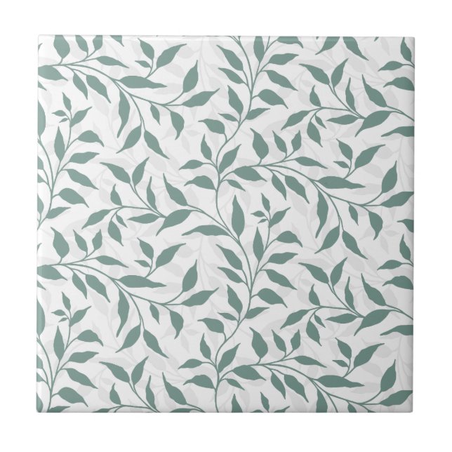 Elegantes botanisches Leaf Dance Foliage Weiß Aqua Fliese (Vorderseite)