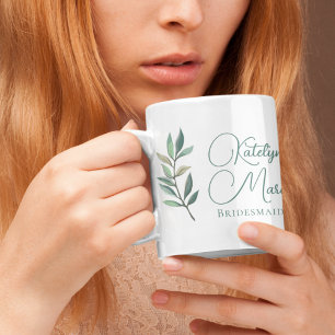 Elegantes botanisches Leaf Personalisiert Bridesma Kaffeetasse