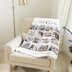 Elegantes Botanisches Monogramm 16 FotoCollage Fleecedecke