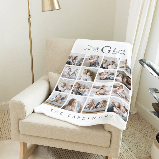 Elegantes Botanisches Monogramm 16 FotoCollage Fleecedecke (Von Creator hochgeladen)