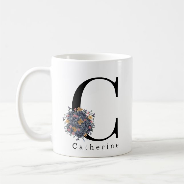 Elegantes Botanisches Monogramm | Benutzerdefinier Kaffeetasse (Links)