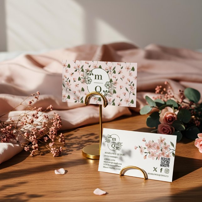 Elegantes Botanisches Monogramm-Logo Floral Wasser Visitenkarte (Elegant Botanical Monogram Logo Floral Watercolor Business Card)