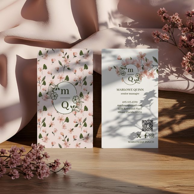 Elegantes Botanisches Monogramm-Logo Floral Wasser Visitenkarte (Elegant Botanical Monogram Logo Floral Watercolor Business Card)