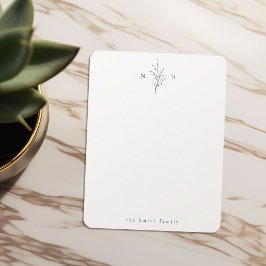 Elegantes botanisches Monogramm personalisiert Sta Mitteilungskarte