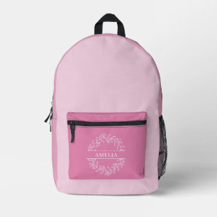 Elegantes botanisches Monogramm, Rosa Bedruckter Rucksack