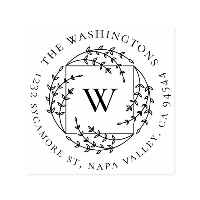 Elegantes Botanisches Monogramm | Rücksendeadresse Permastempel (Design)