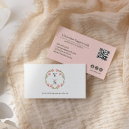 Elegantes botanisches Monogramm-Wappen Rosa grüner Visitenkarte