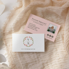 Elegantes botanisches Monogramm-Wappen Rosa grünes Visitenkarte