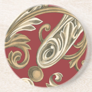 Elegantes botanisches Motiv mit Tan Foliage Sandstein Untersetzer