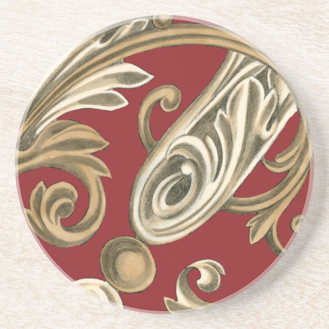 Elegantes botanisches Motiv mit Tan Foliage Sandstein Untersetzer (Vorne)