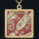 Elegantes botanisches Motiv mit Tan Foliage Vergoldete Kette<br><div class="desc">Ein Ethan Harper-Original,  das auf rotem Hintergrund ein hellbraunes Blattwerk aufweist. Dieses elegante botanische Motiv wäre ein großartiges Geschenk für jeden,  der kühne Farben genießt!</div>