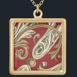 Elegantes botanisches Motiv mit Tan Foliage Vergoldete Kette<br><div class="desc">Ein Ethan Harper-Original,  das auf rotem Hintergrund ein hellbraunes Blattwerk aufweist. Dieses elegante botanische Motiv wäre ein großartiges Geschenk für jeden,  der kühne Farben genießt!</div>