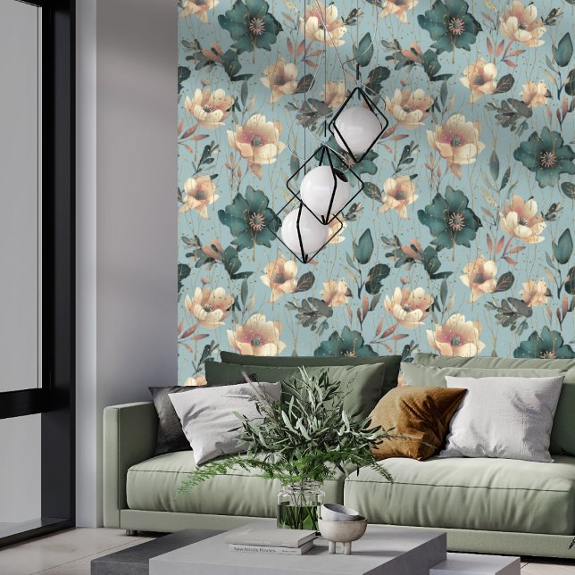 Elegantes botanisches Muster Blau Tapete (Von Creator hochgeladen)