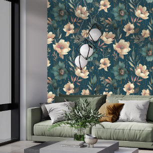 Elegantes botanisches Muster, dunkelblau Tapete