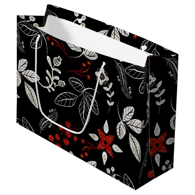 Elegantes botanisches Muster Große Geschenktüte (Vorderseite Schrägansicht)