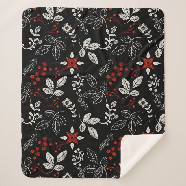 Elegantes botanisches Muster Sherpadecke (Vorderseite)