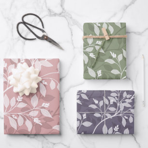 Elegantes botanisches Muster umherwandernder Blätt Geschenkpapier Set