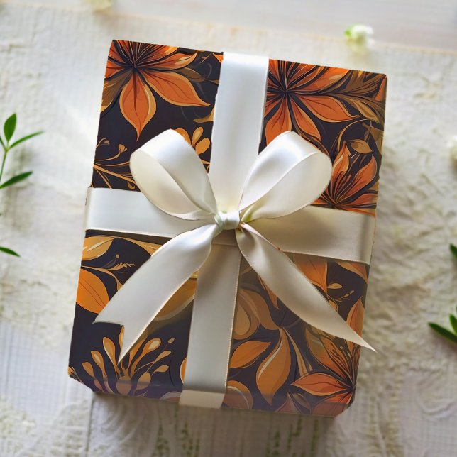 Elegantes botanisches Orange Gold Floral African Geschenkpapier (Elegant Botanical Orange Gold Floral African Wrapping Paper)