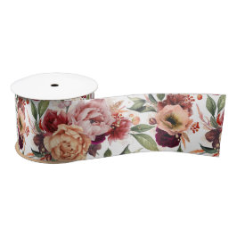 Elegantes botanisches Orange und Burgund Rote Flor Satinband
