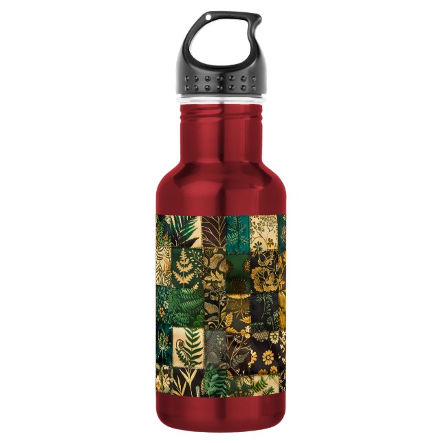 ✨Elegantes botanisches Patchwork-Blumenmuster-Desi Edelstahlflasche (Vorderseite)