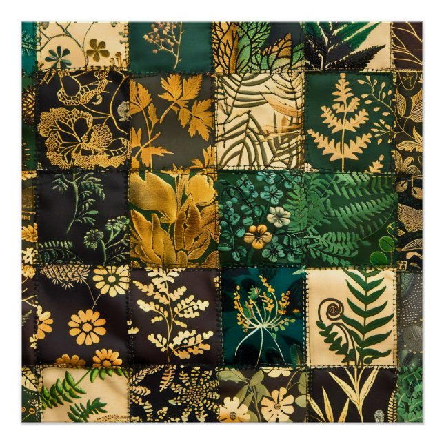 ✨Elegantes botanisches Patchwork-Blumenmuster-Desi Poster (Vorderseite)
