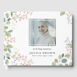 Elegantes botanisches Rosa Blossom Foto Beerdigung Gästebuch