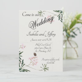 Elegantes Botanisches Rosa Blossom mit Schmetterli Einladung