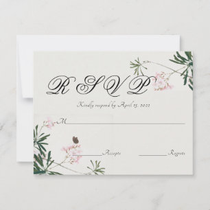 Elegantes Botanisches Rosa Blossom mit Schmetterli RSVP Karte