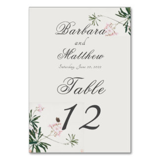Elegantes Botanisches Rosa Blossom mit Schmetterli Tischnummer