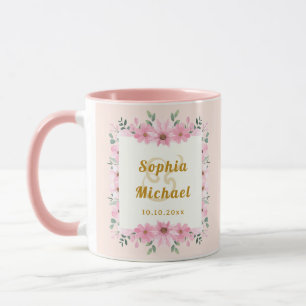Elegantes botanisches rosa Blumen-Andenken-Hochzei Tasse