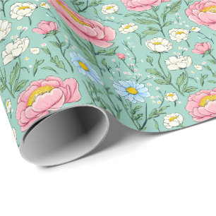 Elegantes botanisches rosa Pfingstrosen-Blumenmust Geschenkpapier