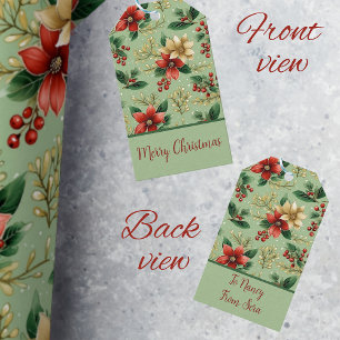 Elegantes botanisches Rot und grüne Poinsettia Geschenkanhänger