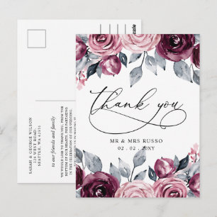 Elegantes botanisches Rotwein-Rosé-Blumen-Dankesch Postkarte