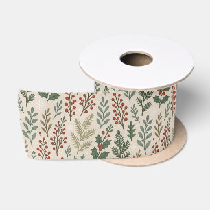 Elegantes botanisches Stechpalmen-Beeren-Blumenkun Satinband