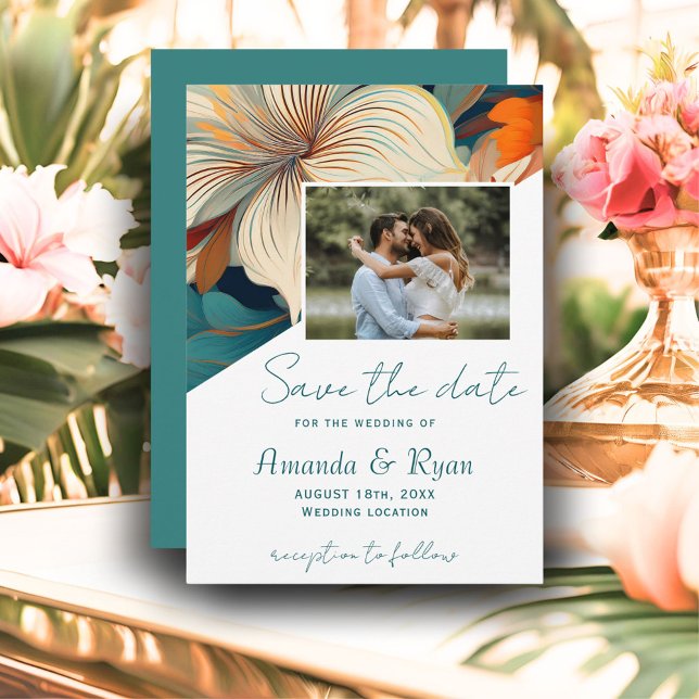 Elegantes botanisches tropisches Foto Hochzeit Save The Date (Von Creator hochgeladen)